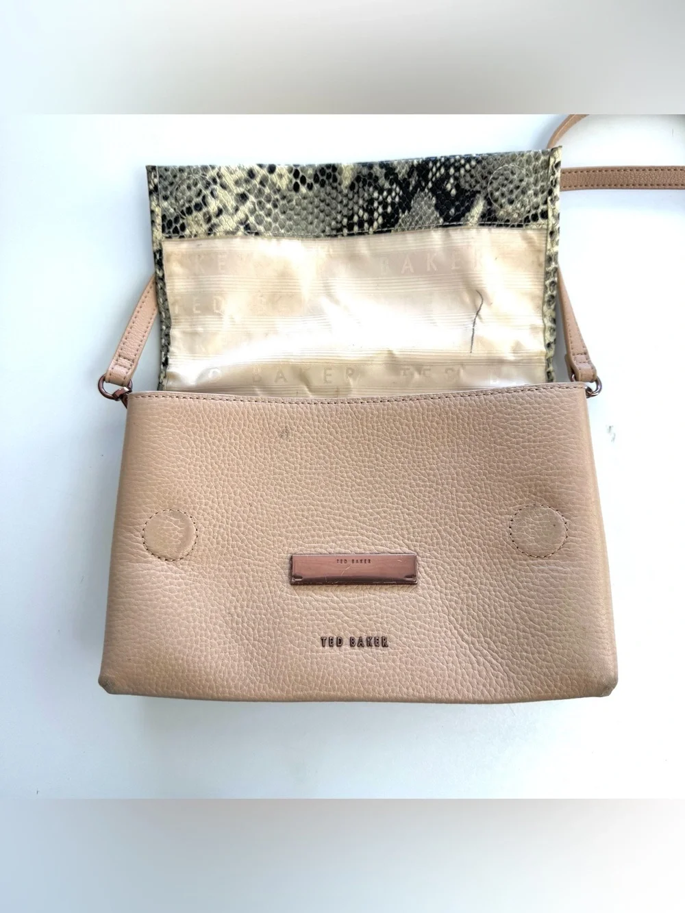 Ted Baker Alani Pink Leather Snakeskin Embossed Crossbody Shoulder Bag Glam Y2K